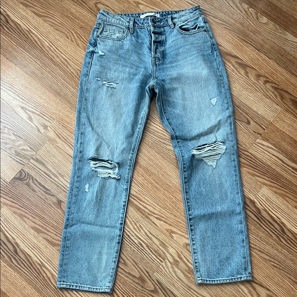 Altar'd State Distressed Light Blue Boyfriend Jeans
